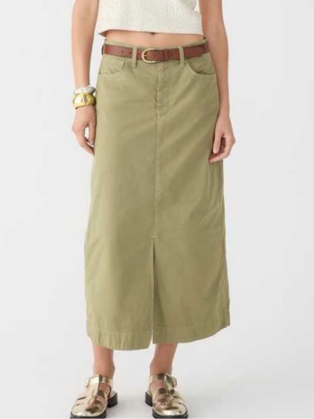 J. Crew olive green cotton chino skirt, size 31 / 12